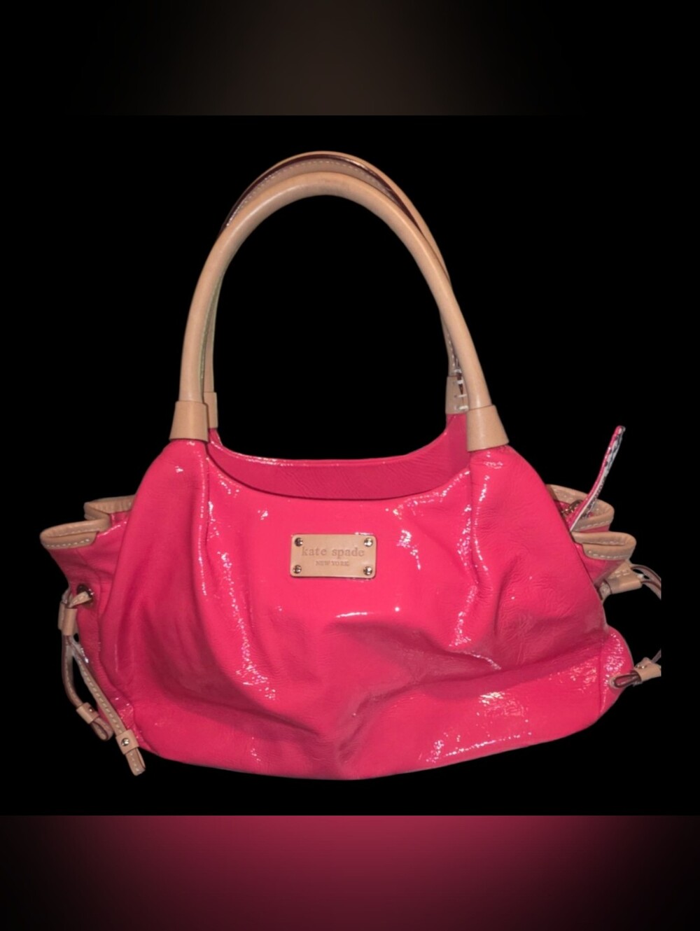 kate spade Pink Patent Leather Satchel with Neutral Handles
